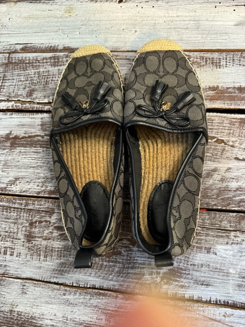 Coach Monogram Canvas Espadrille Flats - Black & Tan - Picture 4 of 5